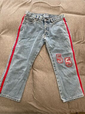 Vintage Extreme Limit Y2K Side Stripe Patch Jeans Cropped Capris Size 5